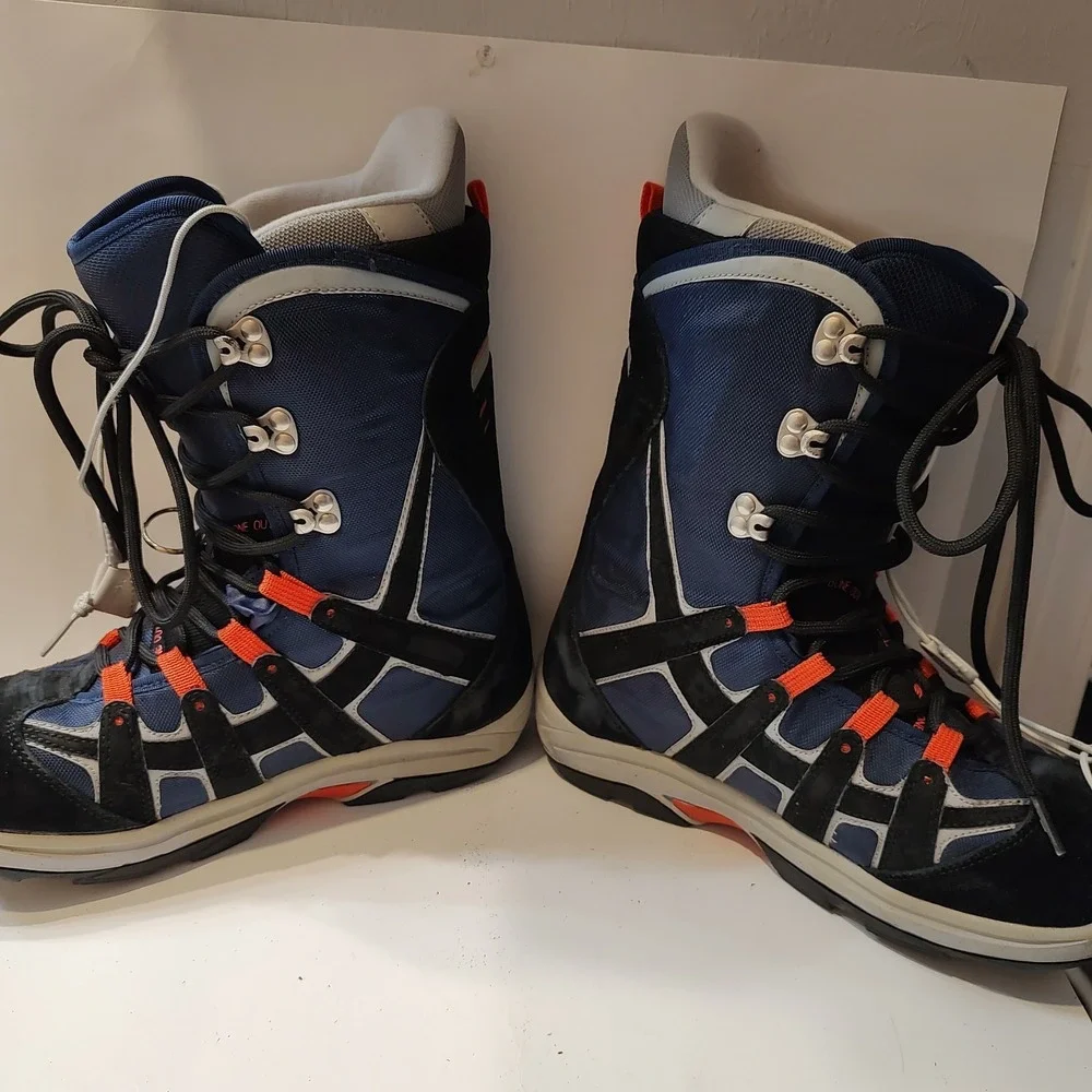 Mens Burton Moto Freestyle Snowboard Boots Sz 8 Black Blue Orange